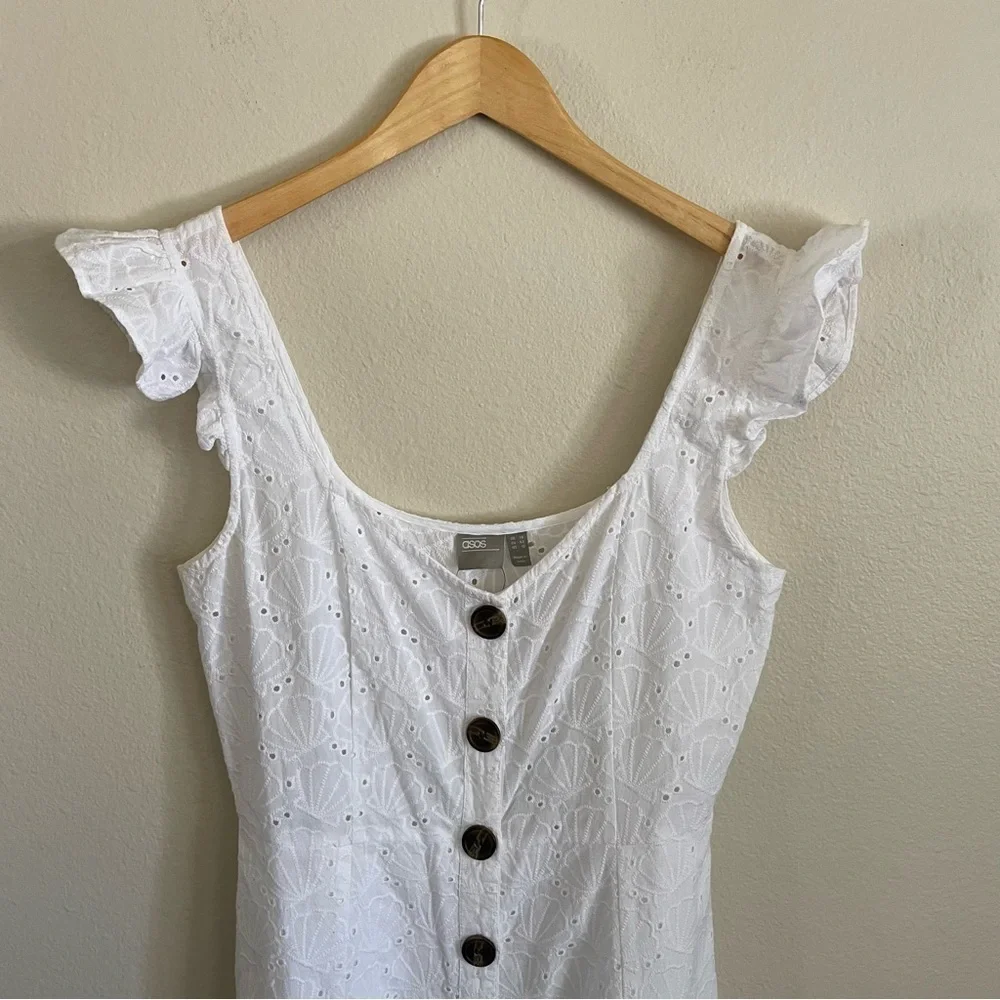 NWT ASOS Seashell Embroidered Eyelet Mini  Dress Cotton White Size 10